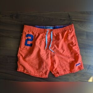 SuperDry Men's Swim Trunks Water Polo Shorts Hyper Orange Size XL Pockets Lined